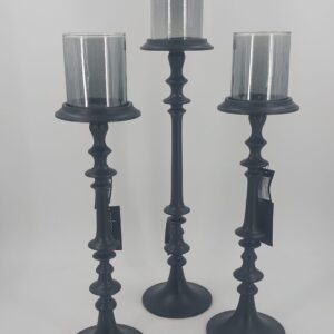 Kerzenständer mit grauem Blasenglas / Schwarz ALU Raw