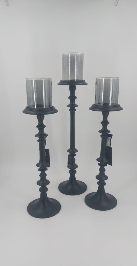 Kerzenständer mit grauem Blasenglas / Schwarz ALU Raw