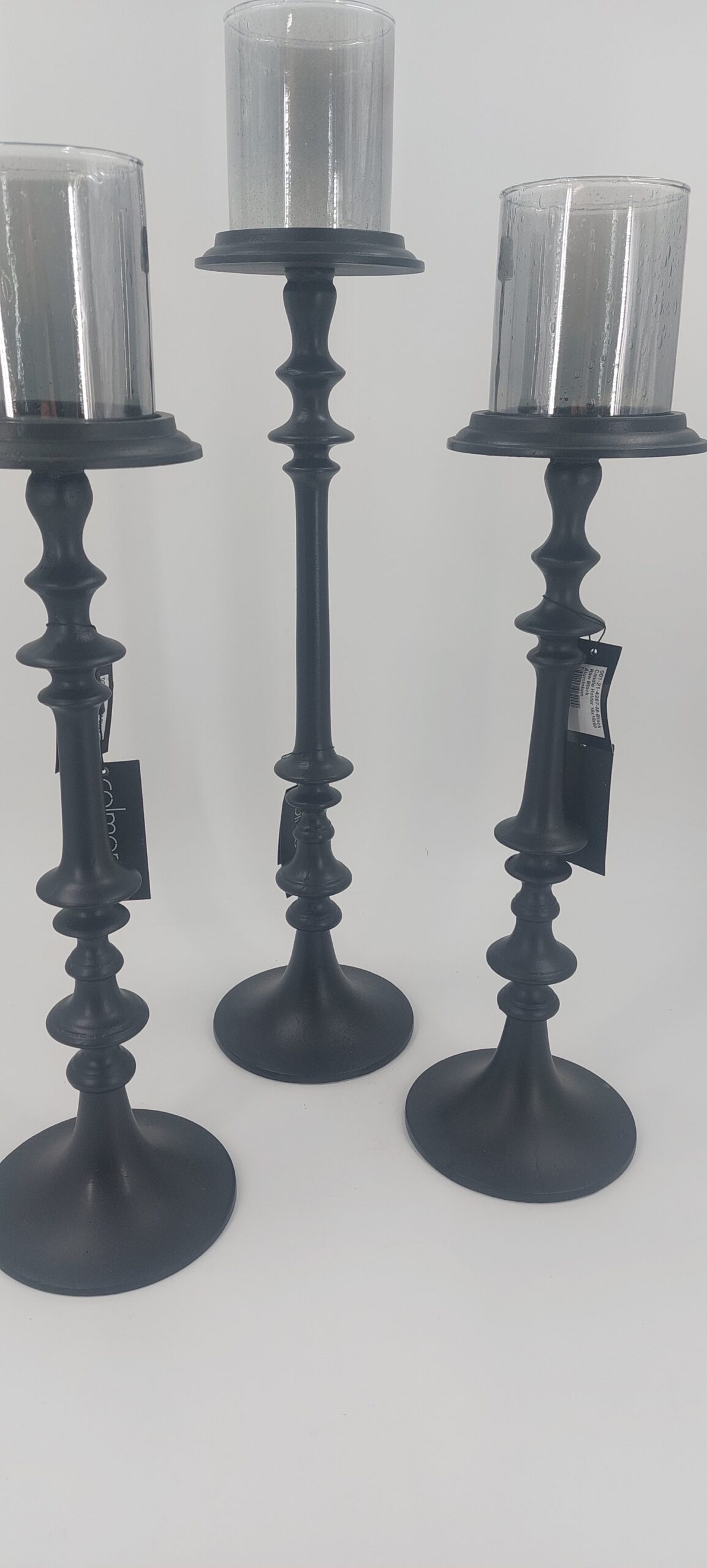 Kerzenständer mit grauem Blasenglas / Schwarz ALU Raw