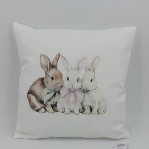 Weißes Dekorative Kissen mit Hasen für Wohnzimmer, Couch, Bett, Sofa auch Outdoo / Maße: 40cm x 40 cm
