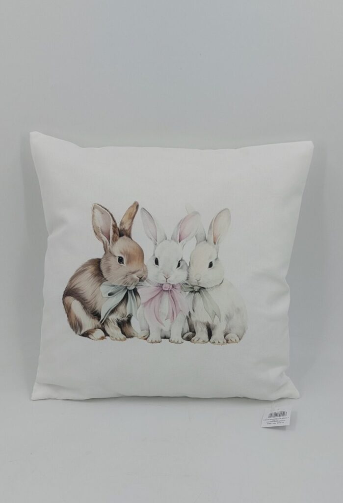 Weißes Dekorative Kissen mit Hasen für Wohnzimmer, Couch, Bett, Sofa auch Outdoo / Maße: 40cm x 40 cm